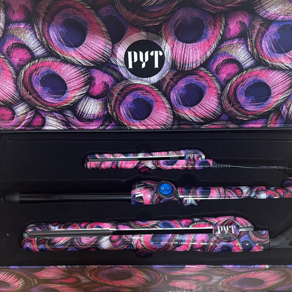 PYT Peacock Pattern Hair Styling Set - Pink and Purple - Picture 2 of 6